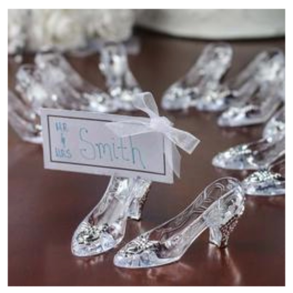 Set of 12 Clear Acrylic Cinderella Shoes Name PlaceCard Holder - New